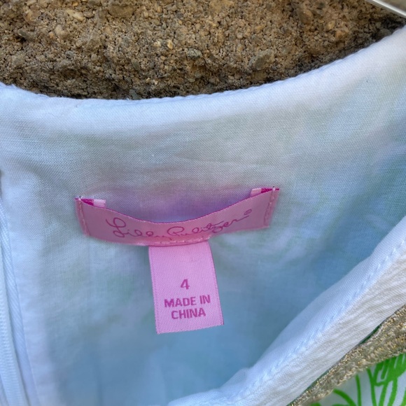 LILY PULITZER DRESS JANICE SHIFT GREEN PANDAMONIUM PANDA GOLD LACE TRIM - Picture 3 of 7